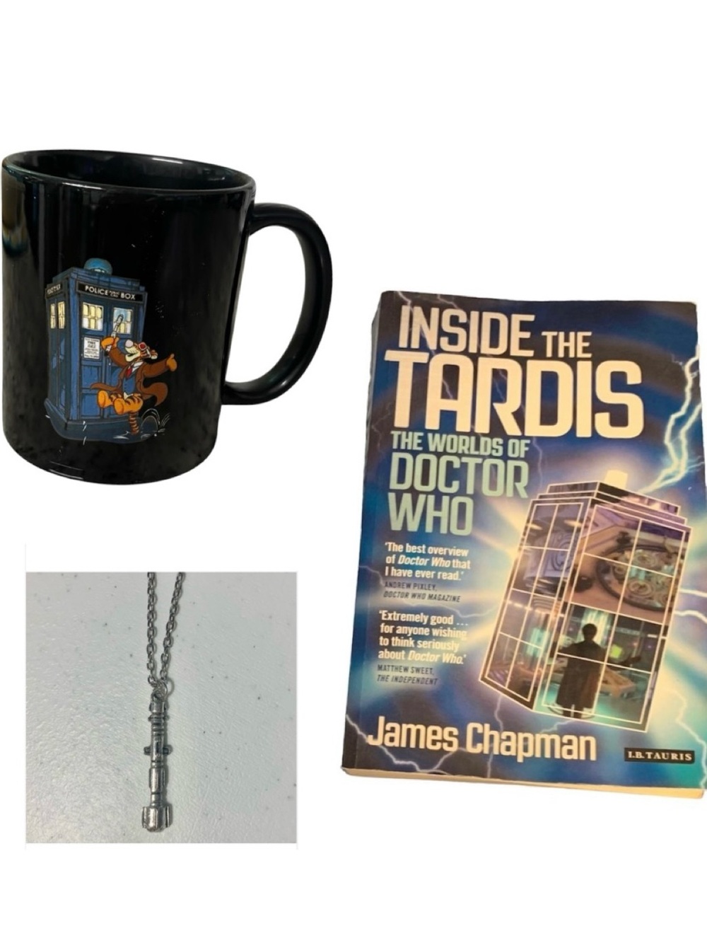 Doctor Who Bundle Tardis/Tigger Fandom Mug, Book & Sonic Screwdriver Necklace